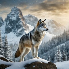 Obraz premium A lone wolf - Generative Ai