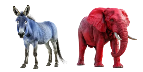 Foto op Aluminium USA presidential election political parties. Republicans elephant vs Democrats donkey isolated on white transparent, PNG © Rawf8