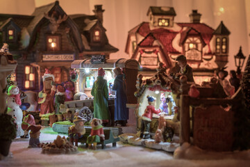 Christmas scene from a holiday village showing a park like setting