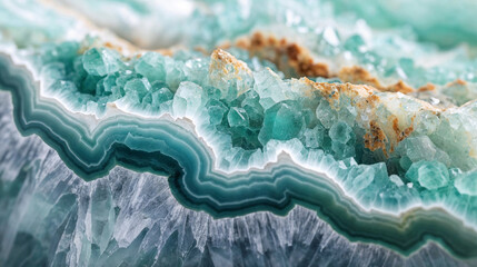 Close-up of a slice of green jade stone, displaying its layers and textures. Mineral nature background.