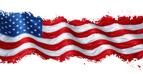 US banner, ripped and torn American flag flyer isolated on white transparent, National holiday, PNG - obrazy, fototapety, plakaty