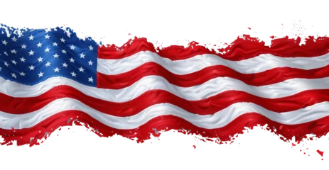 Fotobehang US banner, ripped and torn American flag flyer isolated on white transparent, National holiday, PNG © Rawf8