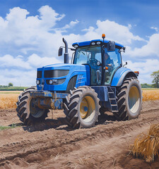 Obraz premium An agricultural tractor is working in a field on a sunny day