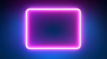 Naklejka premium Vector 3d render, square glowing in the dark, pink blue neon light, illuminate frame design. Abstract cosmic vibrant color backdrop. Glowing neon light. Neon frame with rounded corners