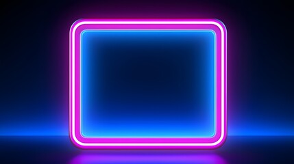 Obraz premium Vector 3d render, square glowing in the dark, pink blue neon light, illuminate frame design. Abstract cosmic vibrant color backdrop. Glowing neon light. Neon frame with rounded corners