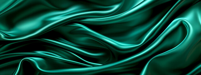 Satin drapery silk texture with beautiful green smooth waves.