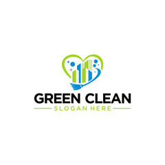 Green Cleaning Logo With Apartment residential commercial  real estate cleaning Wash logo design vector icon symbol template