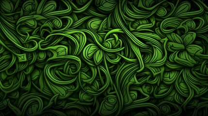 Intricate green abstract celtic patterns with intertwining knots on dark background