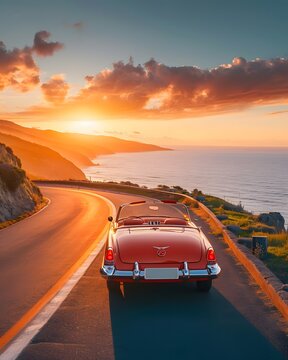  road trip with an image of a car driving along in highway at sunset