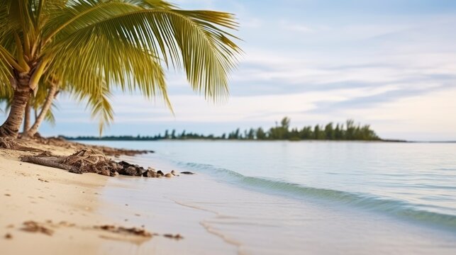 A Picturesque Beach Setting with Palm Trees, Capturing the Spirit of Summer and Leisure
