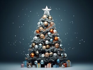 Christmas tree is decorated with all kinds of ornaments