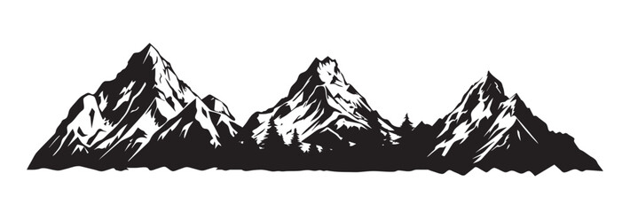 Mountains silhouettes, black and white vector illustration, isolated on white background. - obrazy, fototapety, plakaty