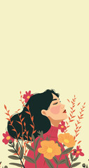 Vector vertical holiday banner March 8, girl in flowers place for text International Women's Day. Feminism concept, women empowerment, gender equality