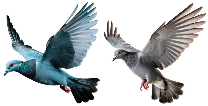 Fototapeta Set of gray dove flying, isolated on transparent background