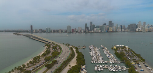 Miami seen from Key Biscayne Bay in Florida, United States