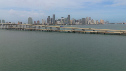 Obraz premium Miami seen from Key Biscayne Bay in Florida, United States