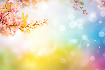Fototapeta premium Beautiful multicolored spring blossom background with bokeh lights