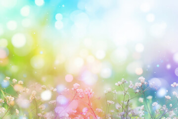 Obraz premium Beautiful multicolored spring meadow background with wild flowers and bokeh lights