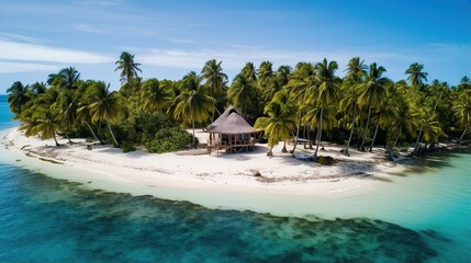 Beautiful view of island Beach, palm trees, clear sky. View of paradise beach. Exotic tourism, relaxing in the sea