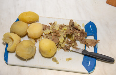 boiled potatoes and potato skins