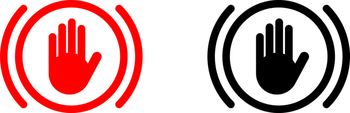 Stop Hand Block Round Warning Sign or Adblock Icon Set. Vector Image.