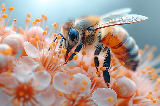 macro image of bee on flower