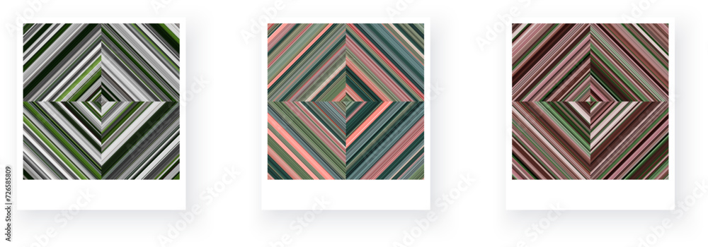 Poster variants of paper card with square checkered striped geometric patterns.