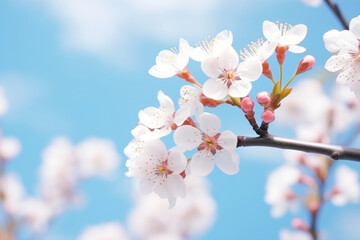 Obraz premium Beautiful spring blossom background with blue sky