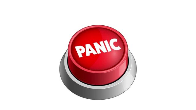 Panic red button on white background. Video animation. Hand drawn in a cartoon style. High quality 4k footage