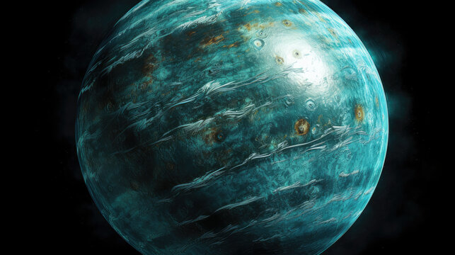 Uranus close-up reveals cerulean hues and intricate atmospheric textures, offering a glimpse into the planet's captivating celestial palette