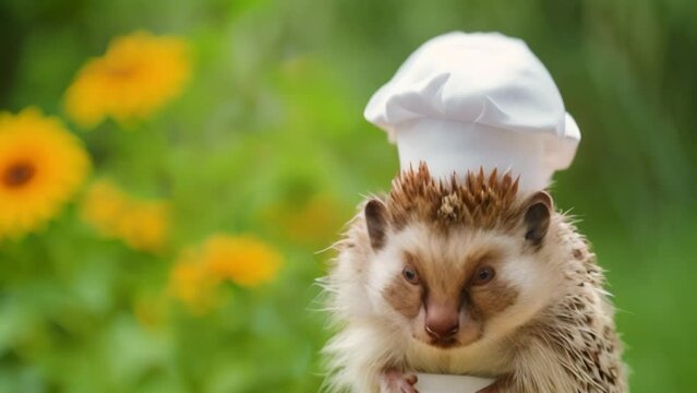 a hedgehog wearing a chef's hat