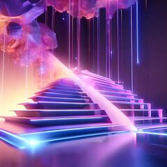 Vibrant Disco Lights Illuminating a Starry Night Sky on a Digital Stage with Dynamic Motion and Bright Colors, Creating an Energetic Club Atmosphere