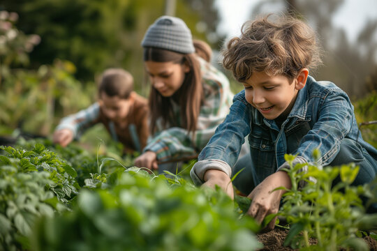 The Family Tried To Start Planting Trees.Green Power Concept