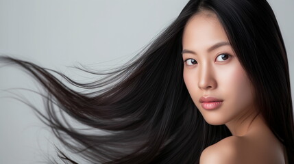 Beautiful young asian woman with clean fresh skin on white background, Face care, Facial treatment, Cosmetology, beauty and spa, Asian women portrait