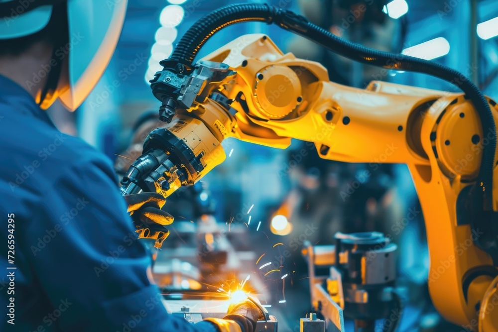 Poster welding robotics control system in intelligent factory.