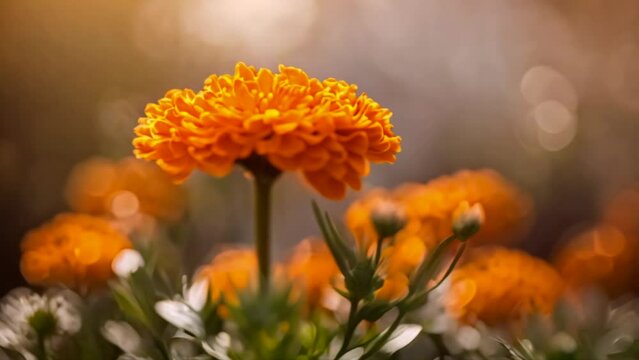 Fine wild growing flower marigold calendula on background meadow on colored background close-up, generated ai