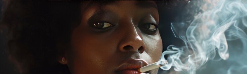 Black woman smoking - obrazy, fototapety, plakaty