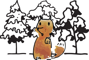 Cartoon doodle fox. vector. fox in forest or jungle on a white background vector illustration design. Fox orange logo vector. Minimal cute catoon fox. Cute animal. Minimal art style. The wolf sit.