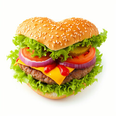 hamburger in heart shaped isolated on white