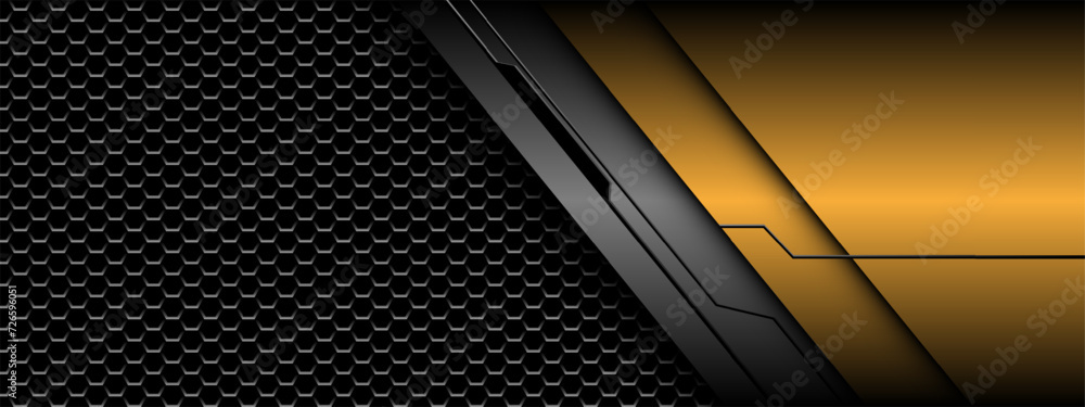 Poster abstract gold grey metallic black line circuit cyber grey hexagon mesh pattern design modern futuris
