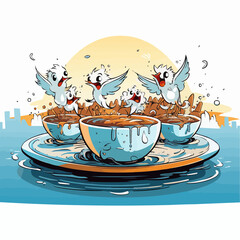 The Feathered Syncers! Chuckle along with these synchronized birds as they make waves in their caffeine-fueled aquatic routine