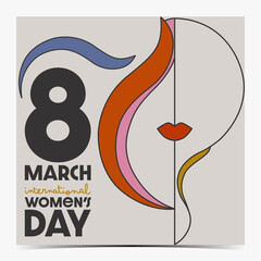 International Women's Day, March 8 abstract cover, poster, greeting card, label, flyer, banner with woman silhouette