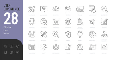 User Experience Line Editable Icons set. Vector illustration in modern thin line style of interface related icons: development, design, testing, and more. Isolated on white
