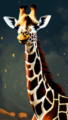 A giraffe standing in front of a cloudy sky