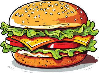 delicious cheesy burger vector illustration