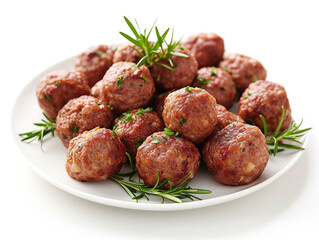 Meatballs on the plate isolated on a white background, minimalist style, - obrazy, fototapety, plakaty