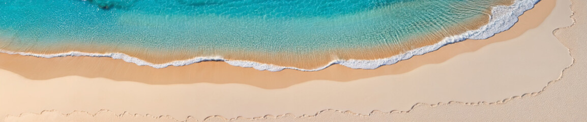 Breathtaking aerial view of a sandy beach and waves crashing against the shoreline, creating a serene oceanfront scenery