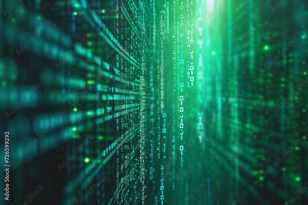 Poster abstract digital matrix background, a futuristic scene showcasing a digital matrix of intricate patt