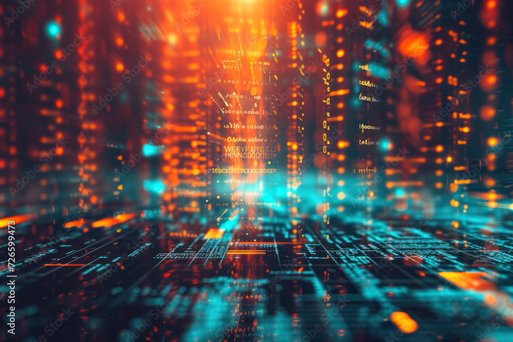 Poster abstract digital matrix background, a futuristic scene showcasing a digital matrix of intricate patt