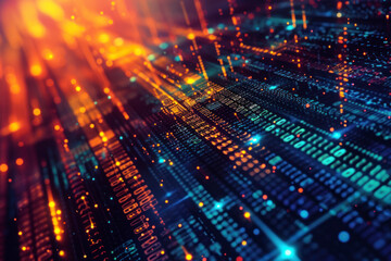 Obraz premium Abstract digital matrix background, a futuristic scene showcasing a digital matrix of intricate patterns and codes.